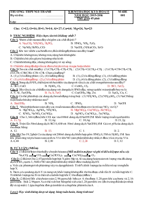 Kiểm tra học kỳ I - Hoá 11 năm học 2015 - 2016 thời gian 45 phút